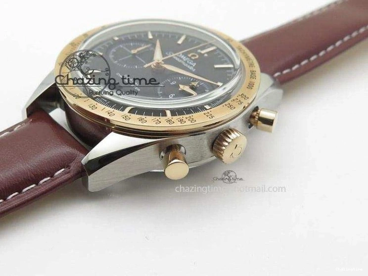 0205 Speedmaster ’57 SS Chrono AXF Best Edition RG Bezel Black Dial on Brown Leather Strap A Sustainable 8282